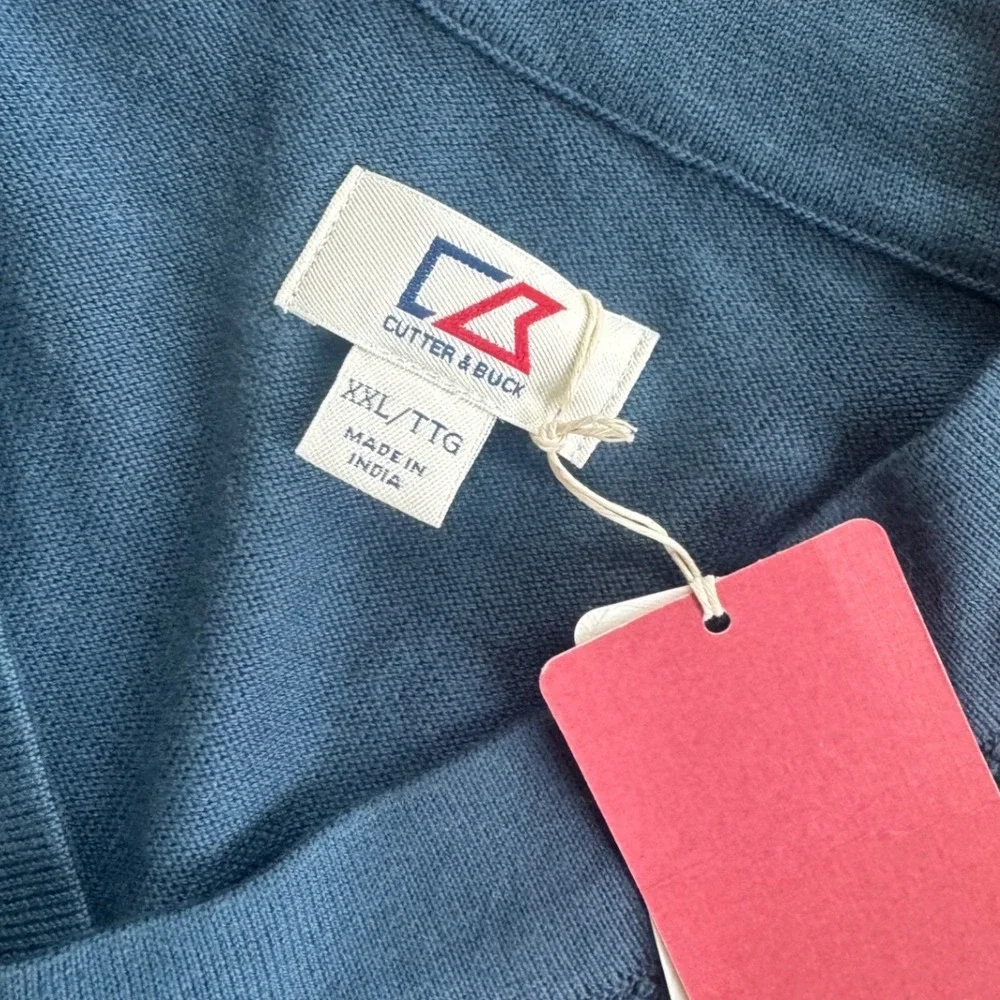 Cutter & Buck Men's V-Neck Sweater Classic Preppy Minimal Knit Teal Blue XXL NWT